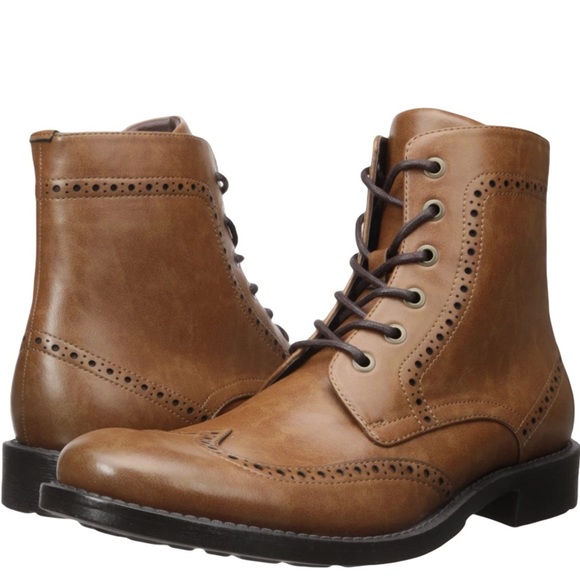 KENNETH COLE Brown Ankle Boots Blind-Sided Wing tip Faux Leather size11 - Picture 2 of 6